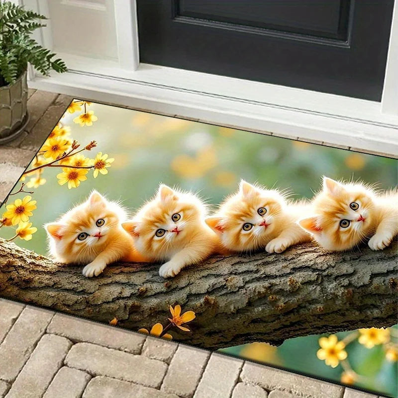 Adorable Kittens Rug for Pet Owners | Cat Themed Carpets, Playful Home Decor Accents Anti slip carpet can be machine washed
