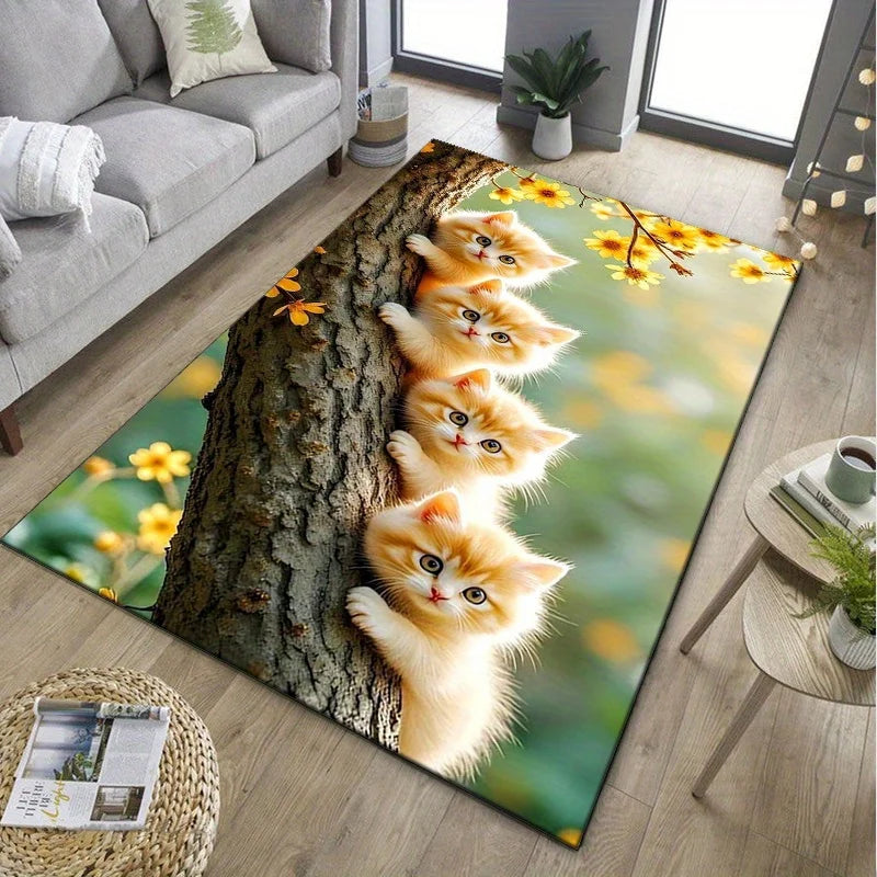 Adorable Kittens Rug for Pet Owners | Cat Themed Carpets, Playful Home Decor Accents Anti slip carpet can be machine washed